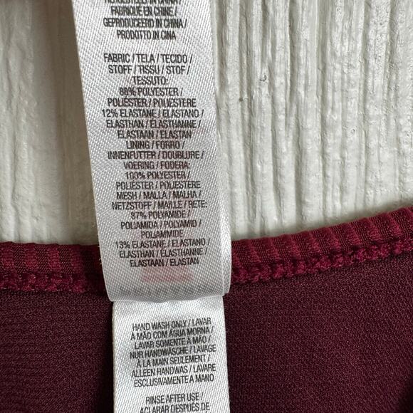 Primark Maroon One Piece Swimsuit Size 14 Ruffle Top Full Coverage Red Ribbed - Picture 2 of 8